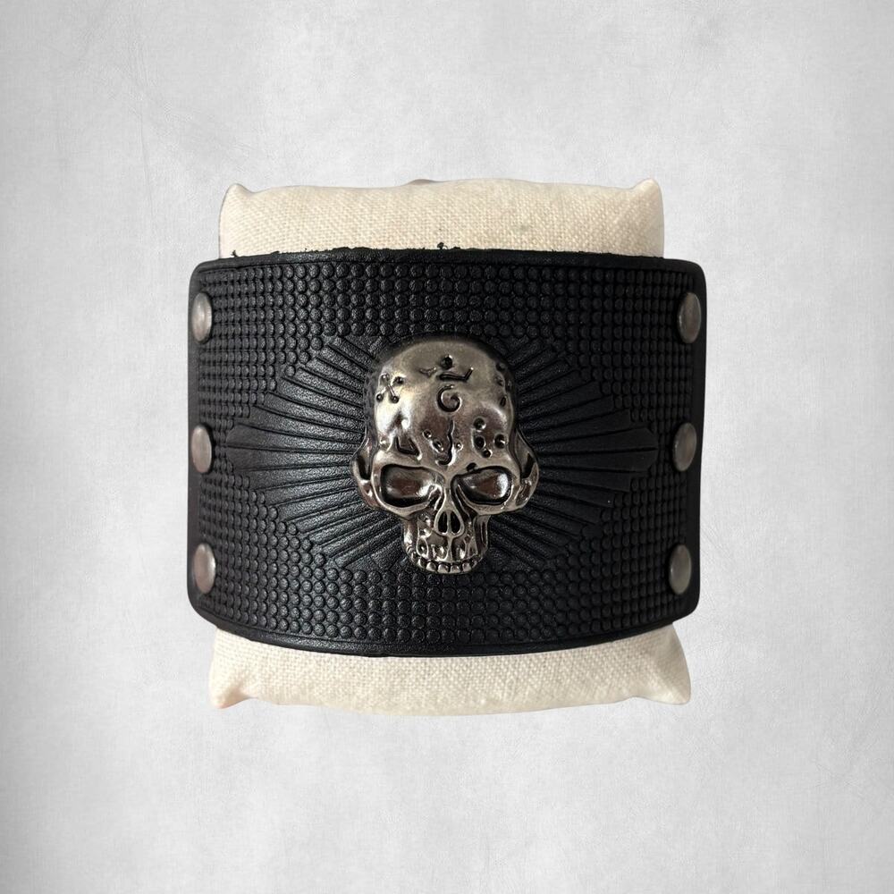 Black Vintage Skull Leather Men Bracelet